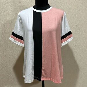 Pink & Black Colorblock Top